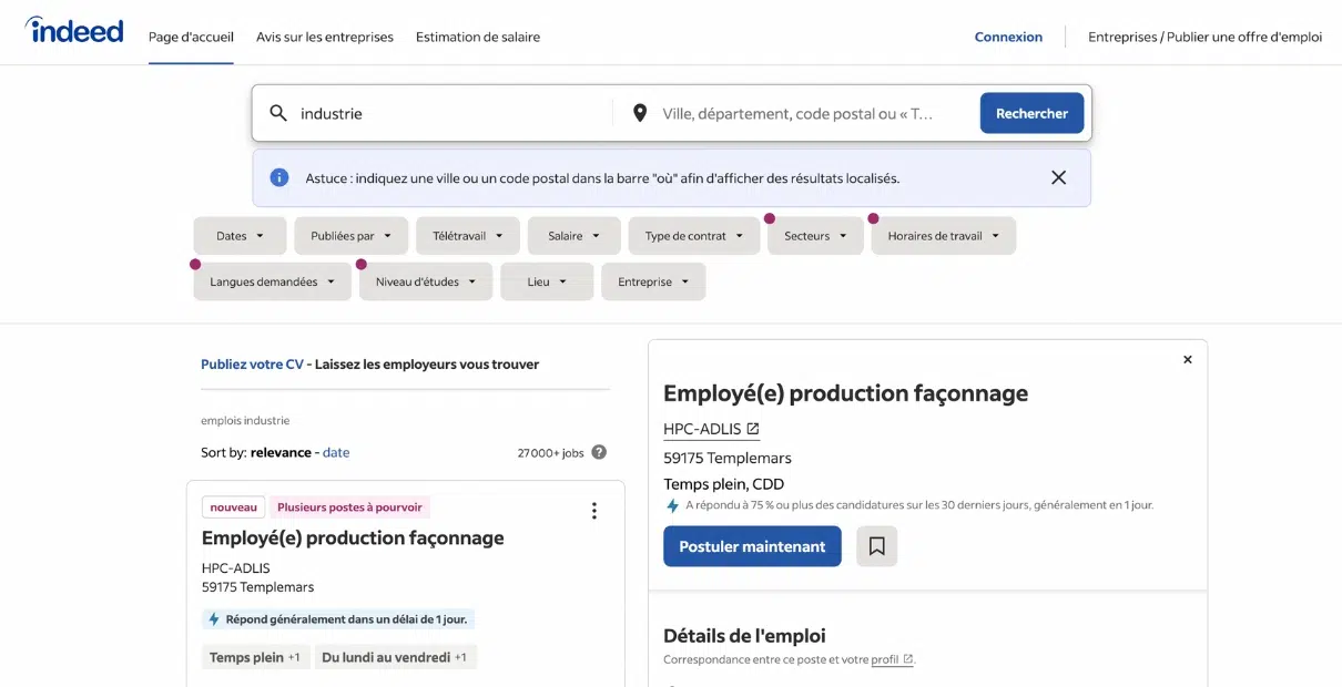Indeed : un des meilleurs sites de recrutement dans l'industrie en 2024